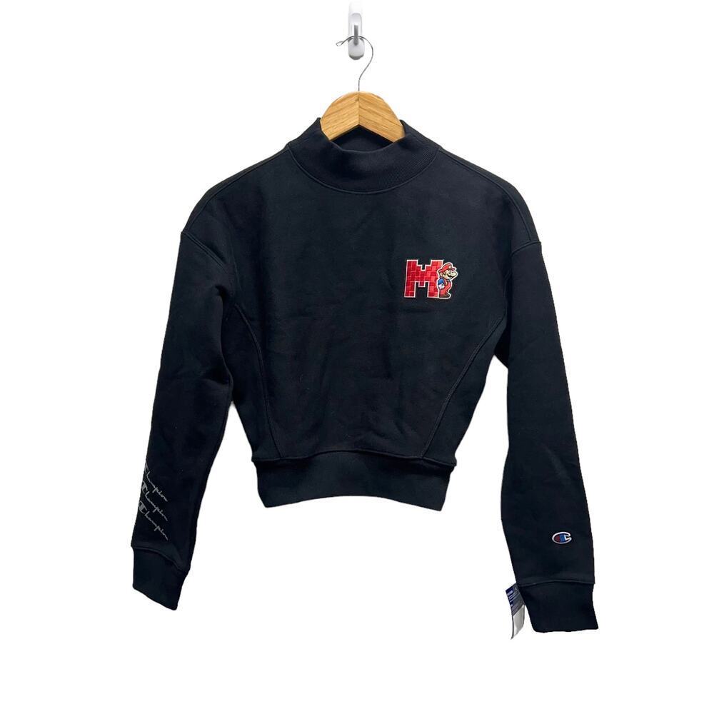 NWT Champion X Mario Bros Crop Sweatshirt Black Size XS